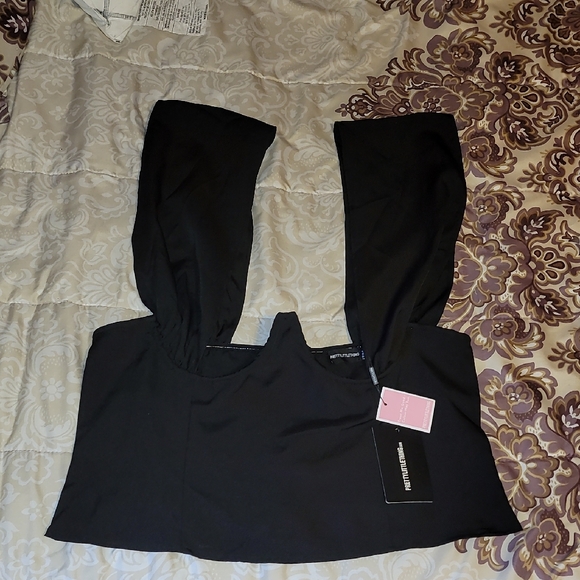 PrettyLittleThing Black Woven Cross Over Zip Top Sz: 20 NWT - Picture 5 of 5